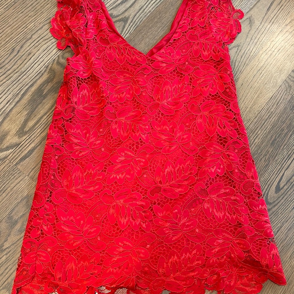 red lace cocktail dress